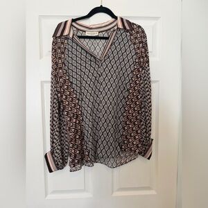 NWOT Hale Bob Geometric Mix Print Blouse in Black and Brown